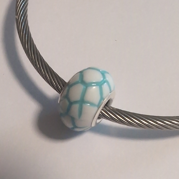 Blue and White Cobblestone Crackeled Charm for Pandora‎ Style Bracelet - Picture 3 of 5